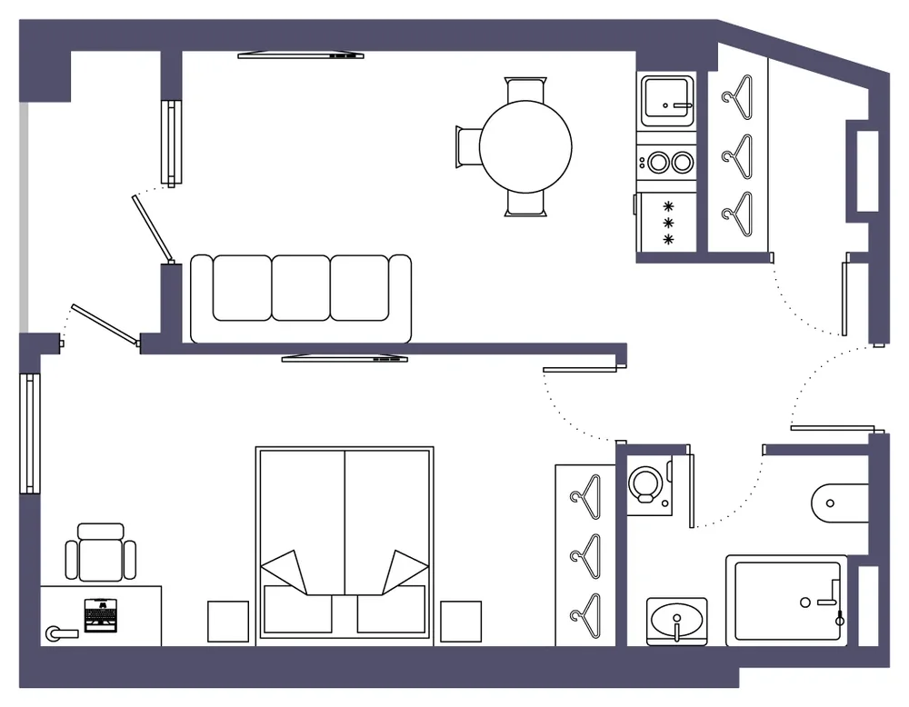 One-bedroom apartment floor plan