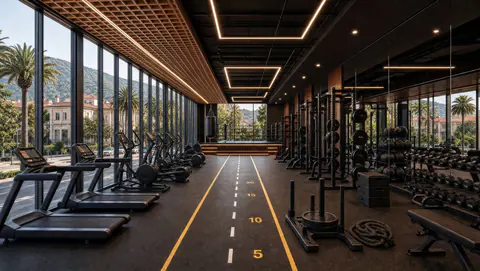 The gym with panoramic glazing