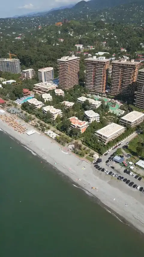The public beach along the shoreline, drone photo